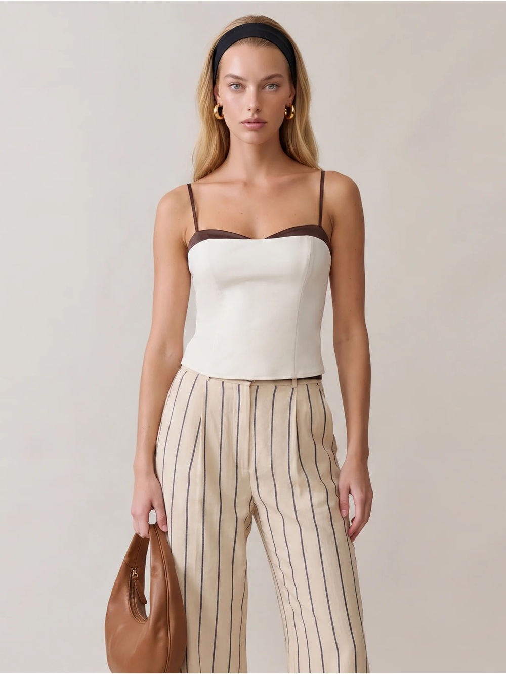 Few Moda x Greta Louise Tomé Comporta Top NWT Size 2 Cream Brown Satin Corset